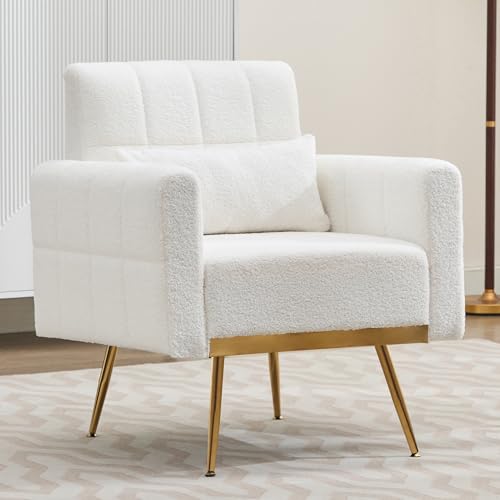 Modernes Design: Loungesessel, Bequeme Stühle, Teddy-Samtstoff, Stühle mit vergoldeten Füßen, ergonomische Sofasessel. Geeignet für Wohnzimmer, Schlafzimmer, Büro usw. von Moimhear