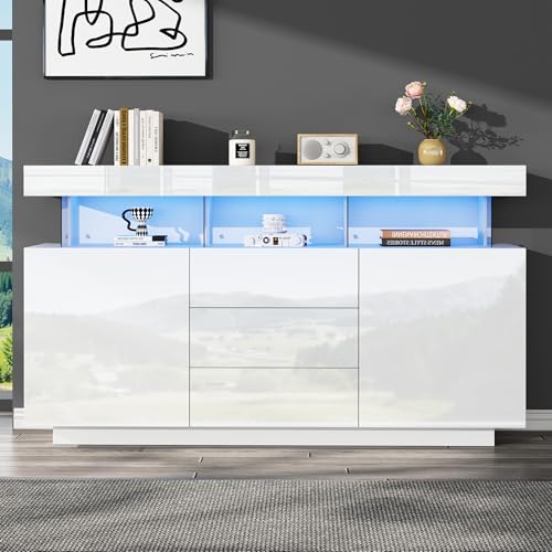 Moimhear 140x35x80cm Sideboard, Kaffeebar, Acryl-Sideboard mit 16-Farbiger LED-Lichtleiste, geeignet für Esszimmer, Küche, Flur, weiß Moimhear 140x35x80cm Sideboard, Kaffeebar, Acryl-Sideboard mit 16-Farbiger LED-Lichtleiste, geeignet für Esszimmer, Küche, Flur, weiß von Moimhear