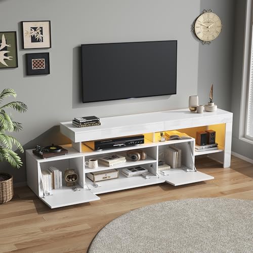 Moimhear 192x37x53cm TV Schrank mit 3 schränke, Hochglanz Lowboard und Fernsehtisch,TV-Board Geeignet für Fernseher um 85 Zoll, Weiß von Moimhear