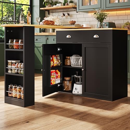 Moimhear 360° drehbarer Esstisch, multifunktionaler Stauraum, Sideboard mit 2 Schubladen, 2 Türen, Seitenablage, Schwarz+Holzfarbe Moimhear 360° drehbarer Esstisch, multifunktionaler Stauraum, Sideboard mit 2 Schubladen, 2 Türen, Seitenablage, Schwarz+Holzfarbe von Moimhear