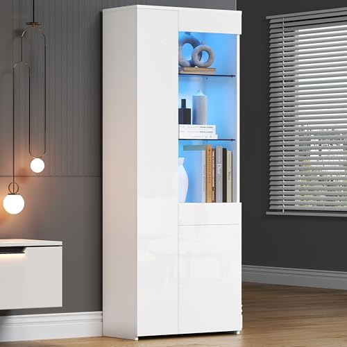 Moimhear 70x35x180cm Vitrine mit Schubladen, Hochglanz, Glasvitrine mit LED-Beleuchtung, Hochschrank, freistehend, Trennwand, empfohlene Tragkraft 45kg Moimhear 70x35x180cm Vitrine mit Schubladen, Hochglanz, Glasvitrine mit LED-Beleuchtung, Hochschrank, freistehend, Trennwand, empfohlene Tragkraft 45kg von Moimhear