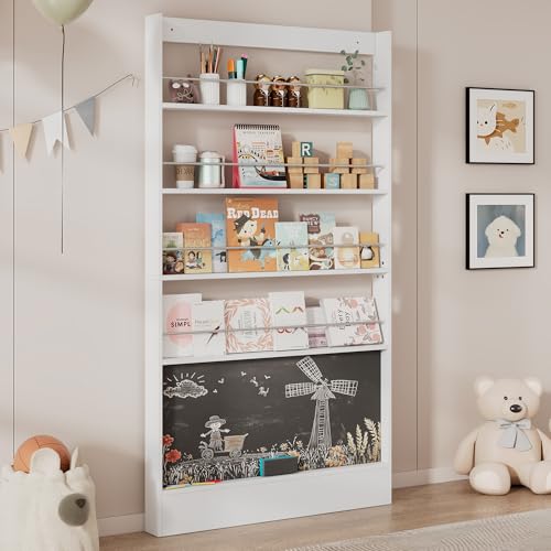 Moimhear Bilderbuchregal, Ausstellregal, Kinderzimmer Bücherregal, 4-ebiges Aufbewahrungsregal + bemalbares Schwarzbord, Kippschutz (100x10x180cm (1)) von Moimhear