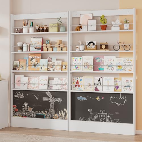 Moimhear Bilderbuchregal, Ausstellregal, Kinderzimmer Bücherregal, 4-ebiges Aufbewahrungsregal + bemalbares Schwarzbord, Kippschutz (100x10x180cm (2)) von Moimhear