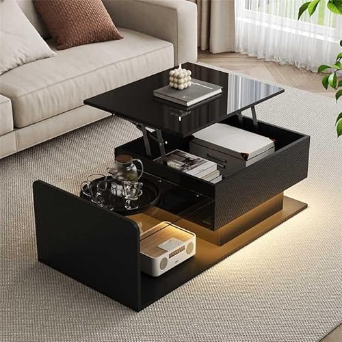 Moimhear Couchtisch, Hochglanz, Beistelltisch, Couchtisch mit Glas und LED-Effekt, mit Glasplatte, 100x50x47.5cm (Schwarz, 100x50x47.5cm) von Moimhear