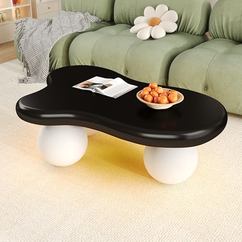 Moimhear Couchtisch im Wolkenstil mit LED-Beleuchtung – 16 Farben erhältlich, Couchtisch, Wolkenform-Design, Design mit runden Beinen (Desktop schwarz+weiß) von Moimhear