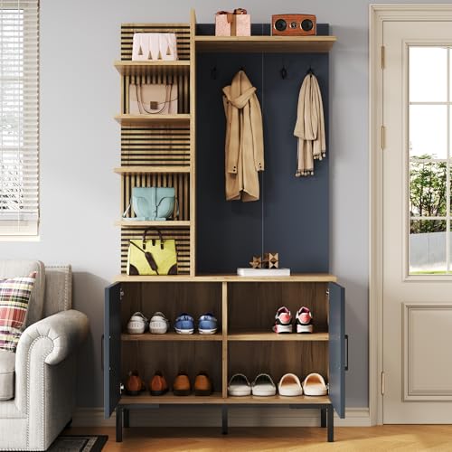 Moimhear Das Kleiderschrank-Set Wird mit Schuhfach, Regalen, verstellbaren Trennwänden und Haken geliefert, Geeignet für Flure, Holz und Schwarz (100x40x190.5cm) von Moimhear