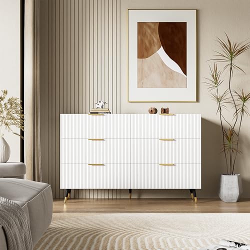 Elegantes Sideboard mit modernem Design, Kommode mit Schubladen und viel Stauraum (Weiß+Gold) von Moimhear