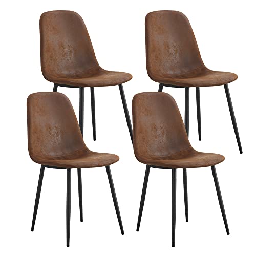 Moimhear Esszimmerstühle (4er-Set), Sitzfläche aus skandinavischem Vintage-Wildlederimitat mit schwarzen Stahlbeinen (Braun) von Moimhear