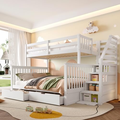 Moimhear Hochbett mit Schreibtisch und Schubladen | 90x200cm Oben & 140x200cm unten, Stauraum, Sicherheitsgeländer, ohne Matratze, multifunktional, weiß Moimhear Hochbett mit Schreibtisch und Schubladen | 90x200cm Oben & 140x200cm unten, Stauraum, Sicherheitsgeländer, ohne Matratze, multifunktional, weiß von Moimhear