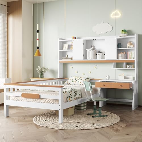 Moimhear Kinderbett, 90x200cm, mit Stauraumschrank, mit Tisch und Schubladen, Mit Schutzplatte und Lattenroste, L-Struktur, Weiß+Natur, Kiefer+MDF Moimhear Kinderbett, 90x200cm, mit Stauraumschrank, mit Tisch und Schubladen, Mit Schutzplatte und Lattenroste, L-Struktur, Weiß+Natur, Kiefer+MDF von Moimhear