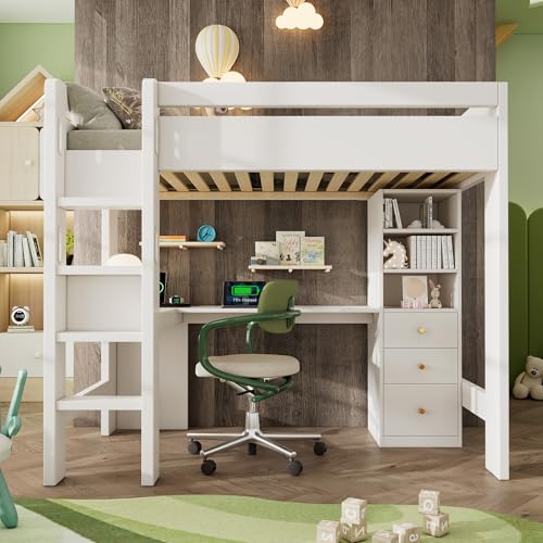 Moimhear Kinderbett Hochbett mit L-förmigem Schreibtisch, Regalen und Schubladen mit USB/Type-C Ladebereich, Jugend-Einzelbett mit Leiter und Holzlattenrost, 90×200cm, Weiß, ohne Matratze. Moimhear Kinderbett Hochbett mit L-förmigem Schreibtisch, Regalen und Schubladen mit USB/Type-C Ladebereich, Jugend-Einzelbett mit Leiter und Holzlattenrost, 90×200cm, Weiß, ohne Matratze. von Moimhear