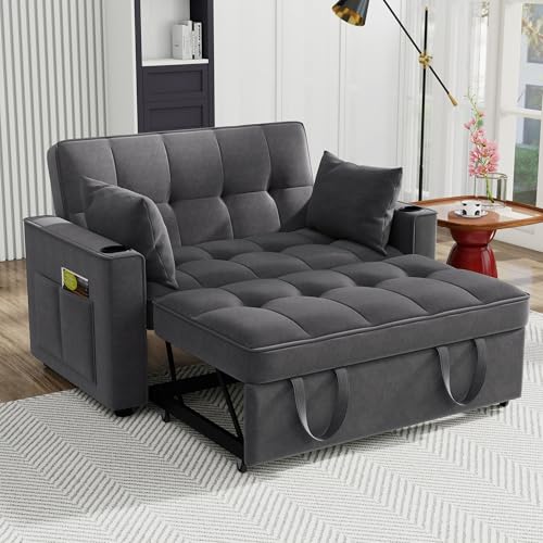 Moimhear Klappbares Schlafsofa, Multifunktionssofa mit Schlaffunktion, Schlafsofa mit Getränkehalter und Kissen, geeignet für Wohnzimmer, Schlafzimmer, Heimkino-Wohnung (Gray) von Moimhear