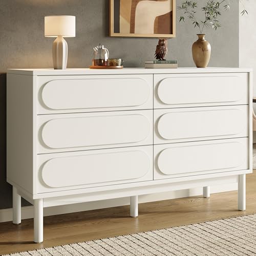 Kommode, Schlichtes modernes dreidimensionales Türdesign, verstellbare Füße, 6 geräumige Schubladen, geeignet für Schlafzimmer, Wohnzimmer, Esszimmer, 120 x 40 x 75 cm (L x B x H) von Moimhear