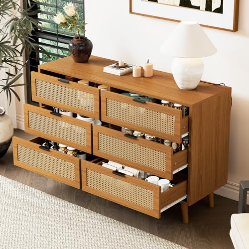 Moimhear Kommode mit 6 Schubladen, 120x40x76.5cm, Sideboard Schubladenschrank aus Holz, Schubladenkommode mit Metallgriffe, für Schlafzimmer, Wohnräume (Walnuss) von Moimhear