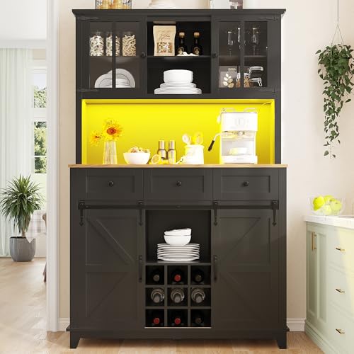 Moimhear Küchenschrank(105×38.4×180cm), Hochschrank Küchenbuffet, Buffetschrank mit Verstellbaren Ablagen, Sideboard mit LED-Beleuchtung (schwarz) von Moimhear