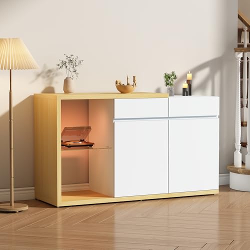 Moimhear LED Sideboard Breite 120 cm, Multifunktionales Sideboard,Kommode 2 Türen, 2 Schubkästen, Anrichte mit LED-Beleuchtung von Moimhear