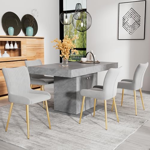 Moimhear Samt-Esszimmerstuhl, luxuriös, Wohnzimmer, Schlafzimmer, Lounge-Stuhl mit Vier Goldene Metallstützbeinen, Lendenwirbelstütze,Grau (4) von Moimhear
