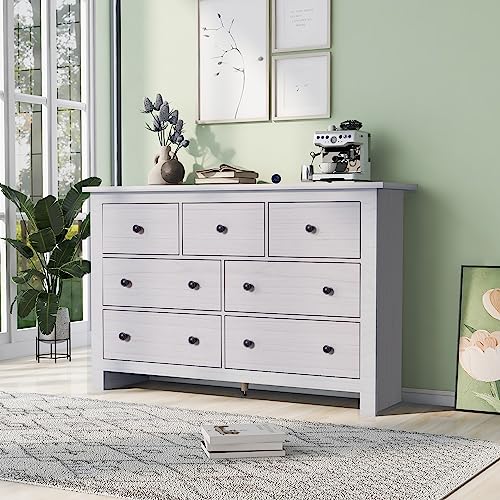 Moimhear Sideboard Beistellschrank Küchenschrank Aufbewahrungsschrank Anrichte Standschrank Kommode mit 7 Schubladen für Wohnzimmer Weiß 140x40x89cm von Moimhear