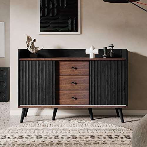 Moimhear Sideboard mit DREI Schubladen, Exquisite Maserung. Sideboard für Schlafzimmer und Wohnzimmer, Moderne Holzfarbe-Sideboard mit Stauraumregalen. H80/L117,5/T40 cm (schwarz) von Moimhear