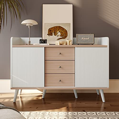 Moimhear Sideboard mit DREI Schubladen, Exquisite Maserung. Sideboard für Schlafzimmer und Wohnzimmer, Moderne Holzfarbe-Sideboard mit Stauraumregalen. H80/L117,5/T40 cm (weiß) von Moimhear