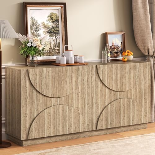 Moimhear Sideboard mit Regalen, Holzfarbe, 160x40x80cm, Sideboard mit Rebounder, natürliche Holzmaserung Moimhear Sideboard mit Regalen, Holzfarbe, 160x40x80cm, Sideboard mit Rebounder, natürliche Holzmaserung von Moimhear