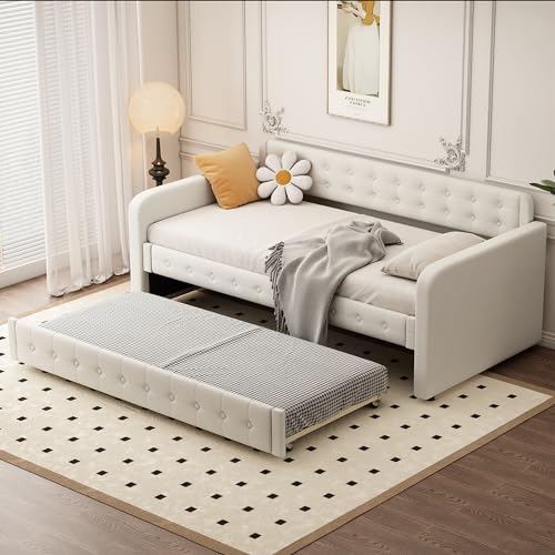 Moimhear Sofabett, 90x200cm, Tagesbett, mit ausziehbares rollbett, großer Stauraum (Hellbeige) von Moimhear