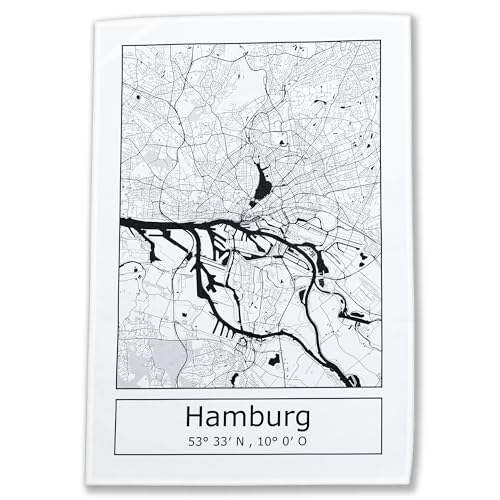Moin Socks Hamburg: Geschirrtuch/Abtrockentuch/Küchenhandtuch mit Stadtplan BZW. Karte von Hamburg von Moin Socks