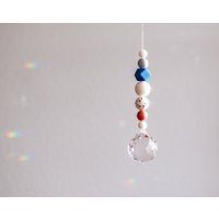 Suncatcher | Terrazzo Blau Rostrot Großes Prisma Sonnenfänger Glaskristall von MoinMia