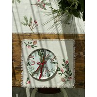 Handgedruckter Weihnachtstischset 2, 4, Erntedankfest Tischset, Weihnachtstischwäsche, Weihnachtsgeschenkidee, Tischsets Mit Holly Berry Muster von Moiratelier