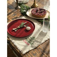 Weihnachtsschlitten-Platzset 2Er - Und 4Er-Set, Blockbedrucktes Tischset, Weihnachts-Baumwoll-Platzset, Weihnachtsgeschirr, Weihnachtsgeschenk von Moiratelier