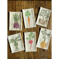Wurzelgemüse Geschirrtuch-Set, Baumwollgeschirrtuch-Set Mit Blockprint, 2Er, 4Er, 6Er-Set, Bauernhaus-Küchendekor, Machen Sie Ihr Eigenes Set von Moiratelier