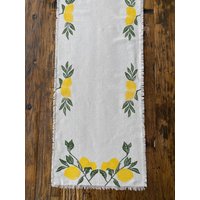 Zitrone Baumwolle Tischläufer, Handbedruckt Herbst Einzigartige Housewarming Geschenke Für Freunde, Thanksgiving Dinner Dekor, Die Frau von Moiratelier