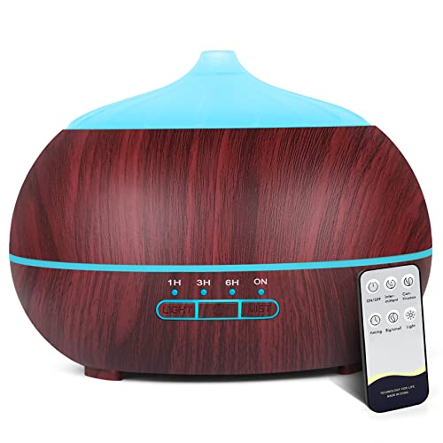 Aroma Öle Diffuser Ultraschall Luftbefeuchter - 500ml Ätherische Öl Diffusor mit Fernbedienung Aromatherapie Duftöl Humidifier Leiser Raumbefeuchter Duftlampen für Raum Schlafzimmer Büro Wohnung Yoga von HAPPTWS