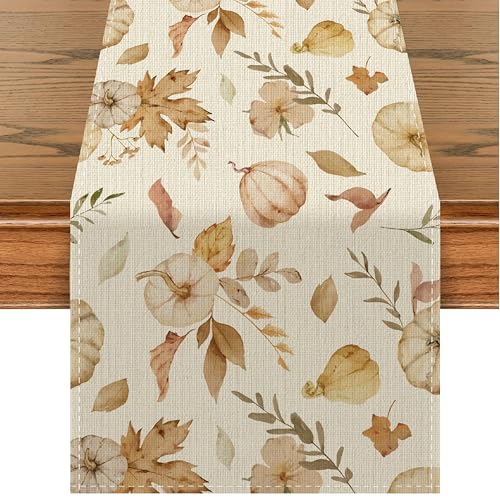 Ahornblätter Herbst Tischläufer, Kürbis Deko Tischdecke, Tischdeko Herbst für Erntedankfest, Thanksgiving Party Dekoration, Herbst Deko (Beige, 40 x 140 cm) von Moitkptt