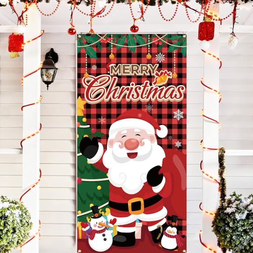 Frohe Weihnachten Banner, Merry Christmas Banner, Weihnachtsbanner Outdoor Indoor, Weihnachts Türdeko für Weihnachtsfeier Deko, Neujahr Party 90 * 180cm (Englisch-Rot) von Moitkptt
