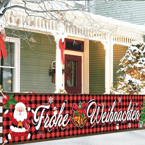 Frohe Weihnachten Banner, Weihnachtsbanner Outdoor Indoor, Merry Christmas Banner, Weihnachts Türdeko für Weihnachtsfeier Deko, Neujahr Party 50 * 300cm (Deutsch-Rot) von Moitkptt