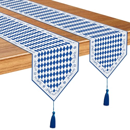Tischläufer Oktoberfest Deko, Bayrische Deko Tischdecke blau, Bayern Deko Tischband für Deko Oktoberfest Party (2 Stück) von Moitkptt