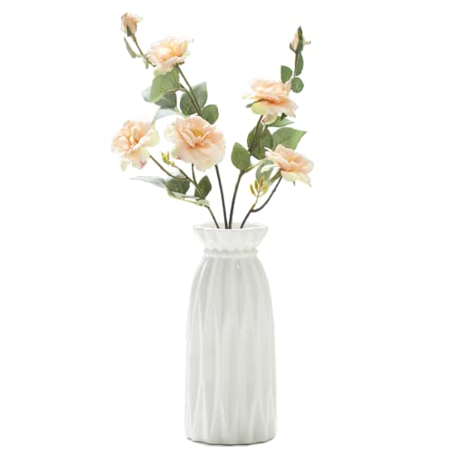 Moiyoudis Kleine Vase aus weißer Keramik, dreidimensionales Blumenarrangement, Vase, Restaurant, Schlafzimmer, Vase, Ornamente, 18 cm hoch (C) von Moiyoudis