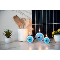 Handgemachte Evil Eye Kerze-Schutz Charm-Good Luck Kerze-Spiritual Home Decor-Blue Kerze-Positive Energie Decor von Mojaber