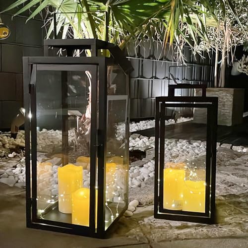 2er Set Gartenlaterne Windlicht Laterne Laternen Metalllaterne Set Dekoration Außen Metall Schwarz H50/40cm von Mojawo