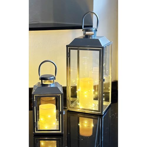 2er Set Gartenlaterne Windlicht Laterne Laternen Metalllaterne Set Dekoration Außen Metall Silber H24/33cm 2er Set Gartenlaterne Windlicht Laterne Laternen Metalllaterne Set Dekoration Außen Metall Silber H24/33cm von Mojawo