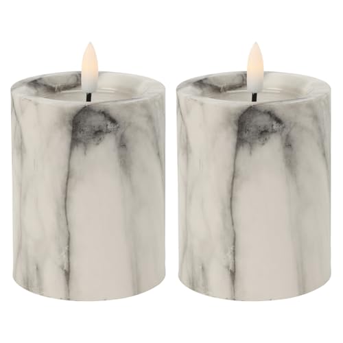 2er Set LED Kerze Stumpenkerze Adventskerze Kerze für Laternen Marmor Optik flackern Ø7x10cm Weiß Batterie 2er Set LED Kerze Stumpenkerze Adventskerze Kerze für Laternen Marmor Optik flackern Ø7x10cm Weiß Batterie von Mojawo