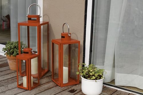 3er Set Gartenlaternen Set Windlicht Stalllaterne Windlicht Laterne Glas 30/40 / 53 cm Metall Rot von Mojawo
