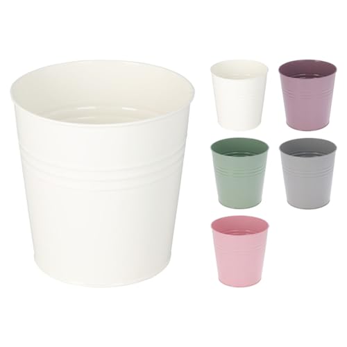 4er Set Umtopf Balkontopf Pflanzgefäß Balkontopf Bepflanzung Übertopf Metall verzinkt Innen + Außen Ø13xH11cm, Farben:Weiß von Mojawo