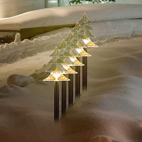 5 Stück Gartenstecker Tannenbaum LED-Gartenleuchtstäbe mit warm-weiß Licht Weihnachtsdeko batteriebetrieben mit Timerfunktion von Mojawo