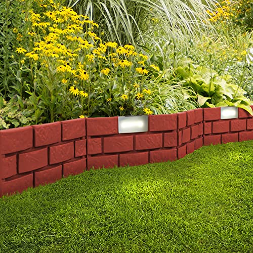 Mojawo 7,2 Meter LED beleuchtete Solar Beetumrandung Steinoptik 16 Stück je B45xH29 cm Beeteinfassung Rasenkante Beetumrandung Braun von Mojawo