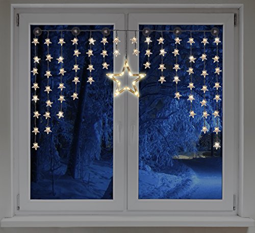 Mojawo Beleuchteter Weihnacht Sternenvorhang Lichterkette Fensterdeko 90 LED warm weiÃŸ mit Saugnäpfe Einfach zu montieren Breite 135 cm, Höhe 95 cm, Zuleitung 5 m von Haushalt International