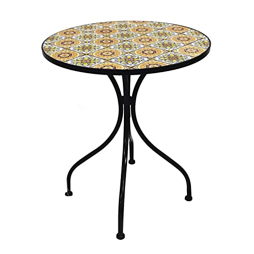 Dekorativer mediteraner Mosaik Tisch Stern Design Mosaiktisch Gartentisch Gartenmöbel Bistrotisch 60 x 70cm von Mojawo