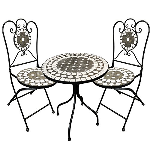 Dekoratives Mosaik Set 3-teilig Sitzgarnitur Mosaiktisch + 2 Mosaikstühle Sitzgruppe Gartentisch Gartenmöbel Bistrotisch von Mojawo