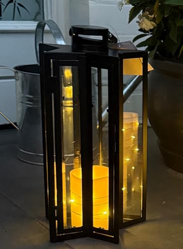 Gartenlaterne Windlicht Laterne Laternen Metalllaterne Sternform Top Dekoration Außen Metall Schwarz H41cm von Mojawo